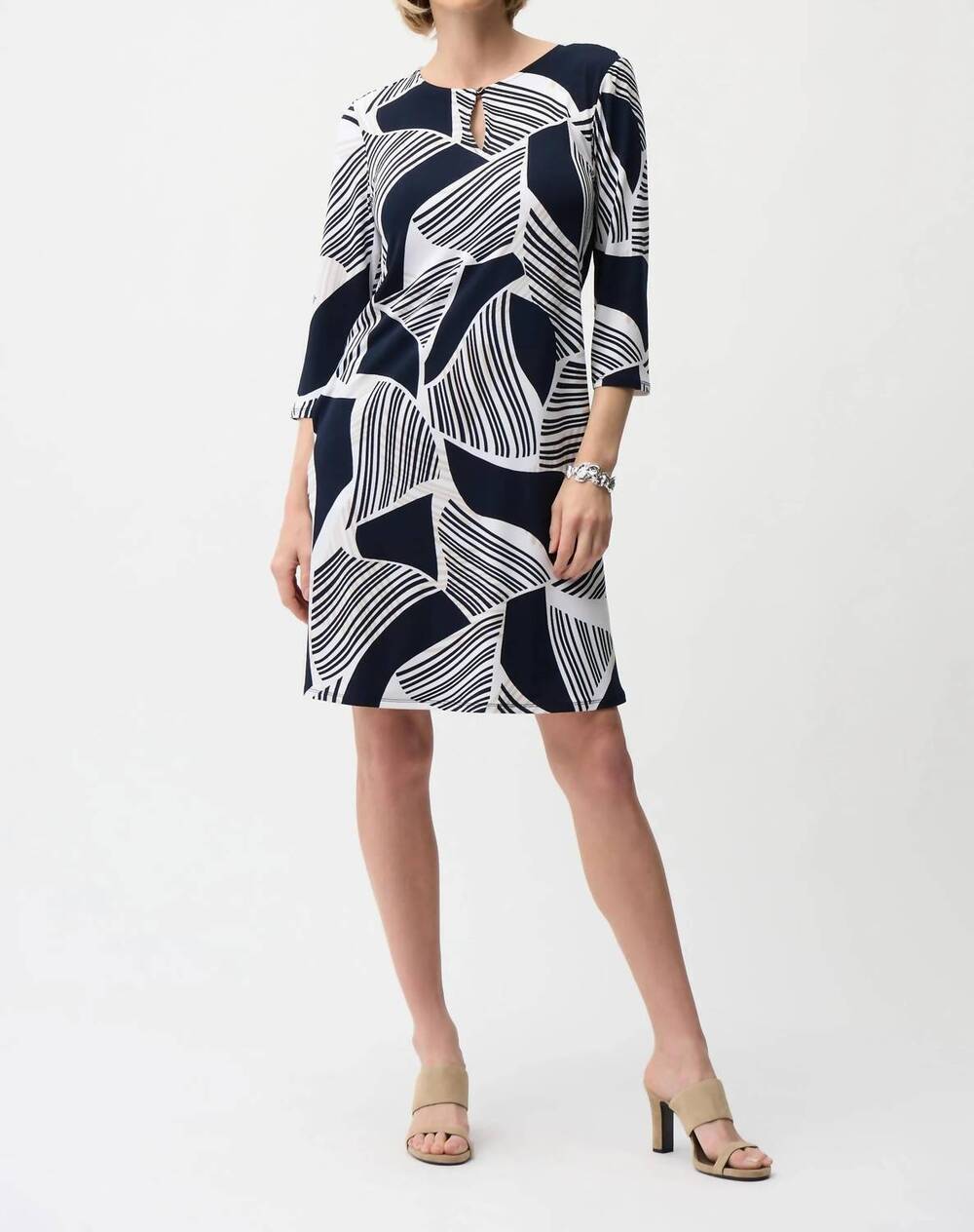 NEW JOSEPH RIBKOFF geometric stripe shift dress in vanilla multicolor